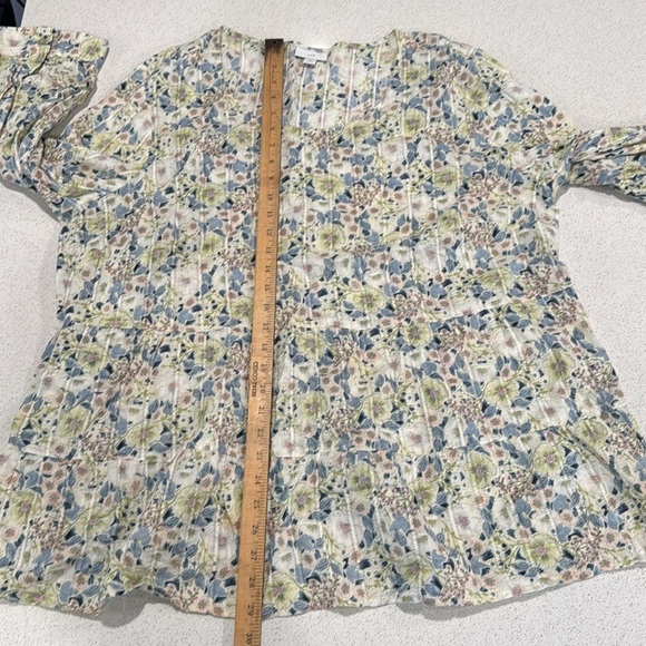 J. Jill Womens Textured Cotton Blouse 3X Cream green Blue Floral 3/4 Sleeve - Picture 13 of 13